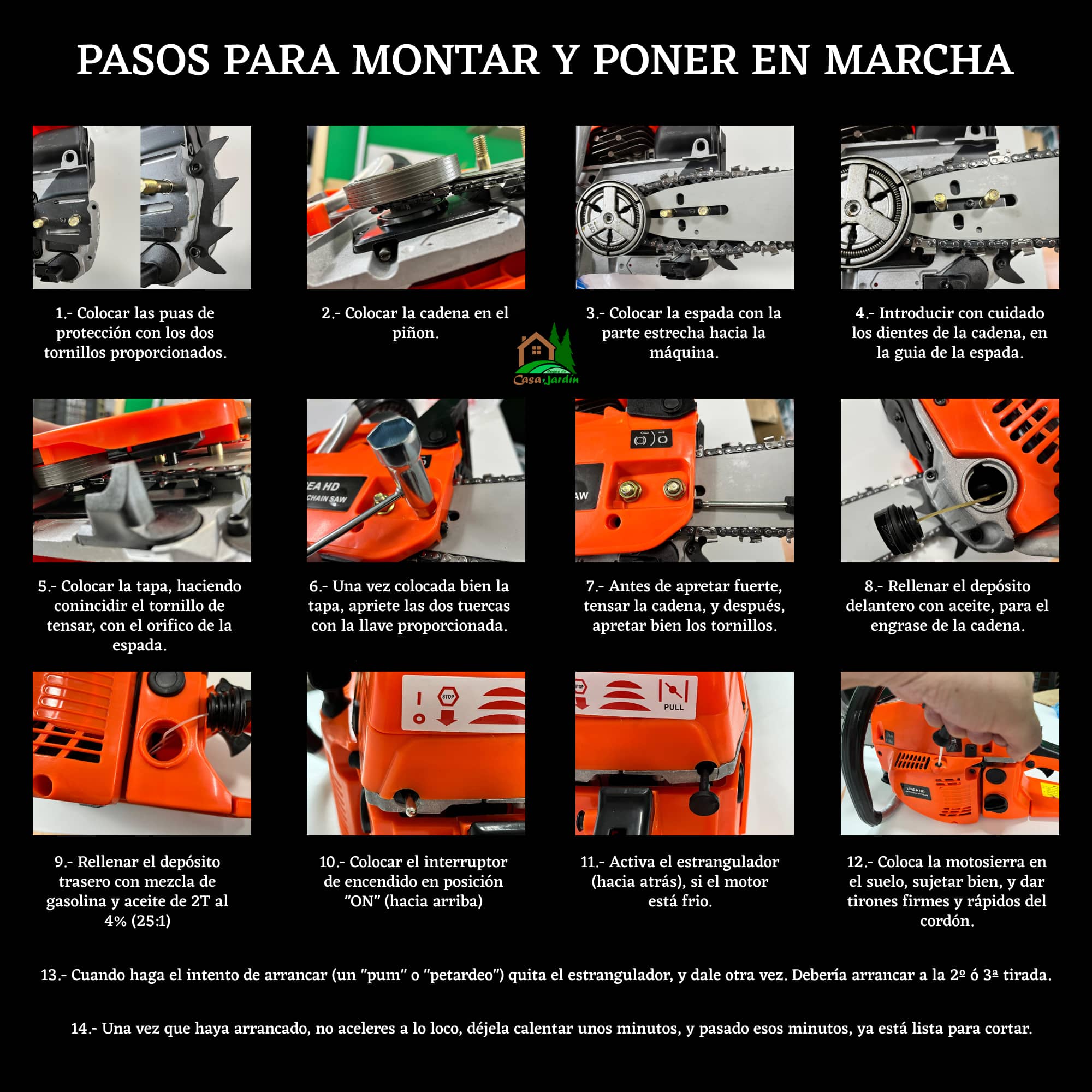 Pasos para montar y poner en marcha la motosierra